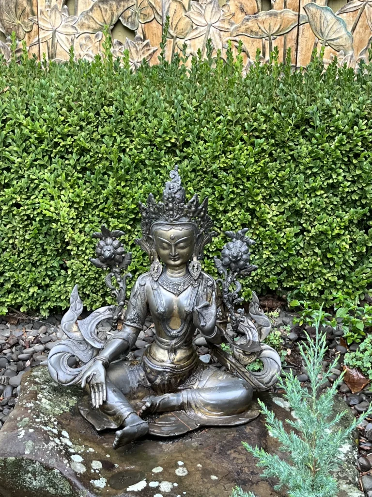 Buddha statue among greenery in a garden